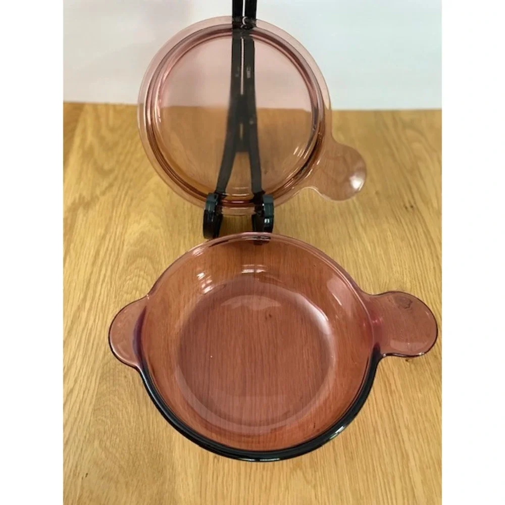 Corning Vision Ware PYREX Cranberry Grab-It Bowl V-240-B Lid P-240-C Vintage